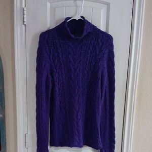 LRL LAUREN JEANS CO. Deep Purple LOOSE Cable Knit Mock Turtleneck Sweater